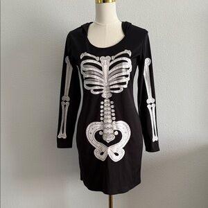 Skeleton Print Black Long Sleeve Dress
